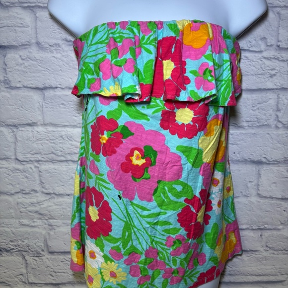 Lilly Pulitzer Wiley Strapless Ruffle Tube Top Blouse Size Large Floral Colorful - Picture 1 of 8